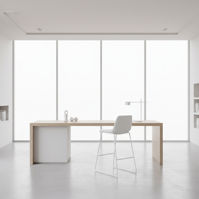 OFFICE CHAIR - WHITE LEATHER-LOOK / STAND-UP DESK