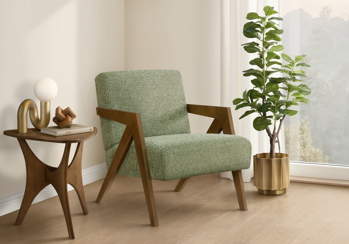 ACCENT CHAIR - 30"H / LIGHT GREY FABRIC / WALNUT WOOD