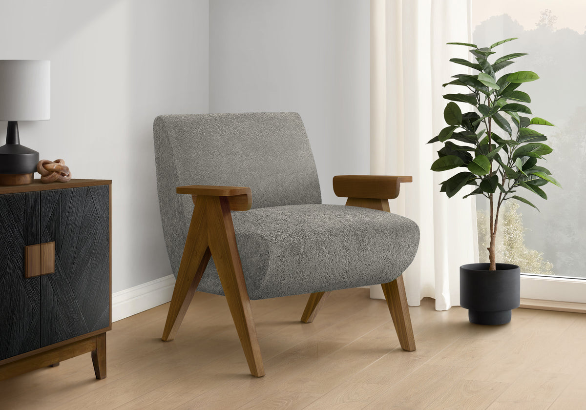 ACCENT CHAIR - 31""H / BEIGE FABRIC / WALNUT WOOD