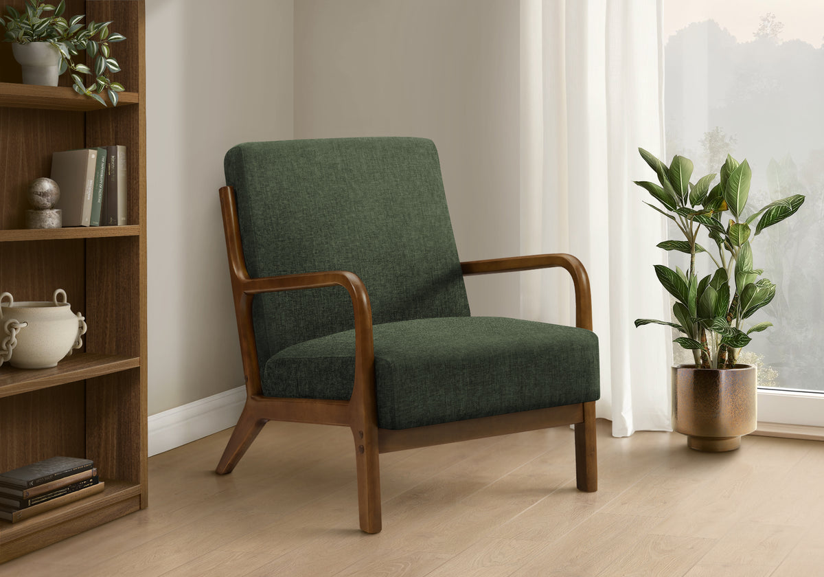 ACCENT CHAIR - 34"H / GREY FABRIC / WALNUT WOOD