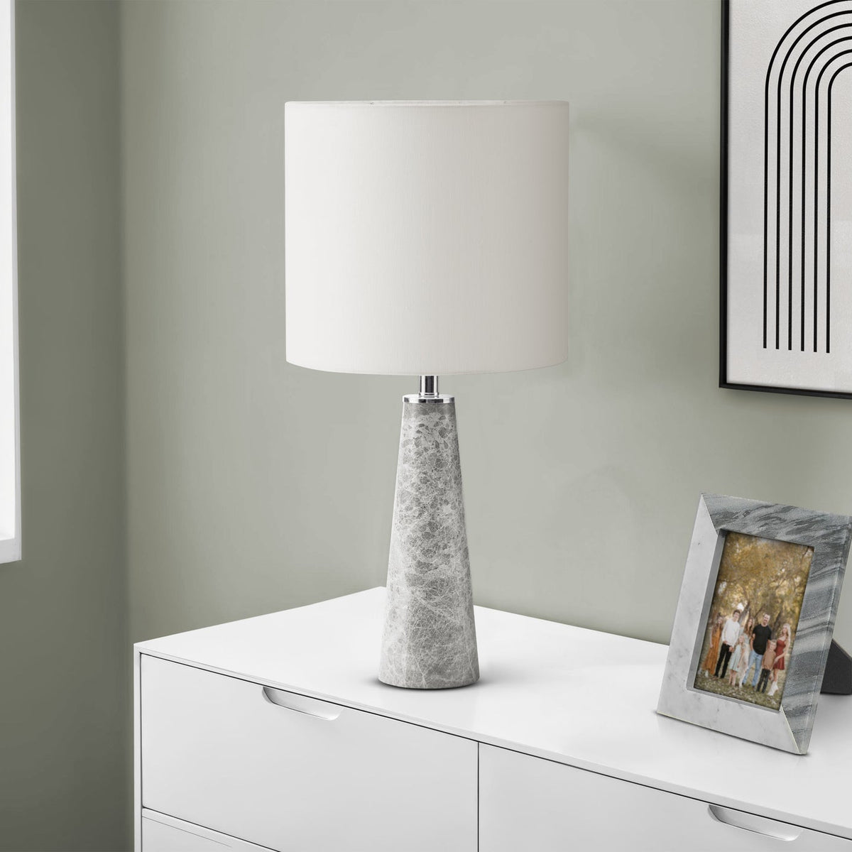 LIGHTING - 22"H TABLE LAMP GREY MARBLE / WHITE SHADE