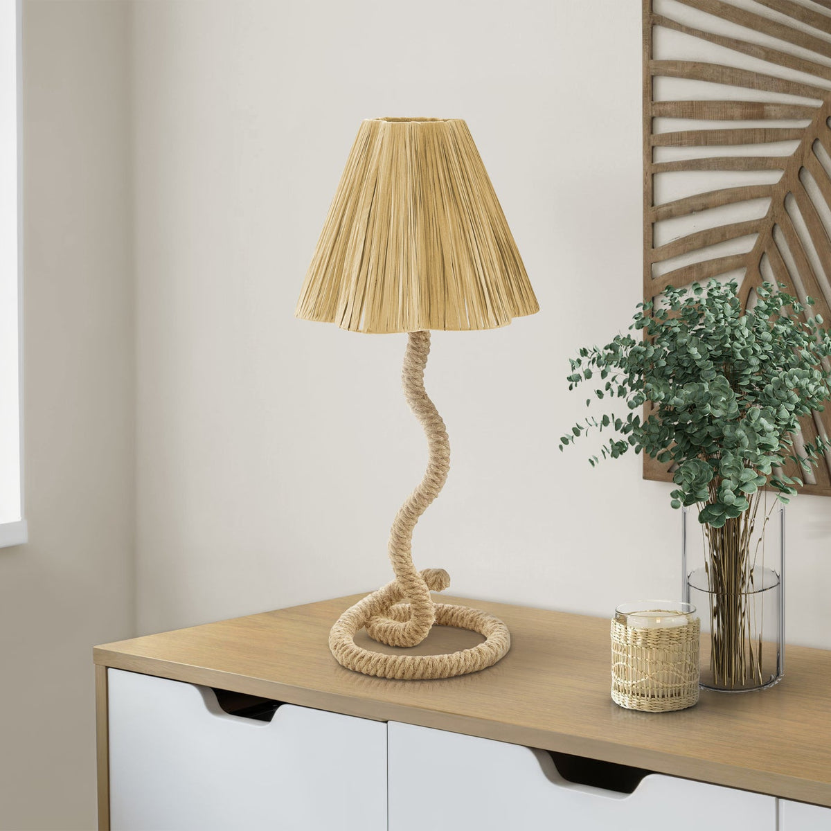 LIGHTING - 22"H TABLE LAMP NATURAL ROPE / NATURAL SHADE