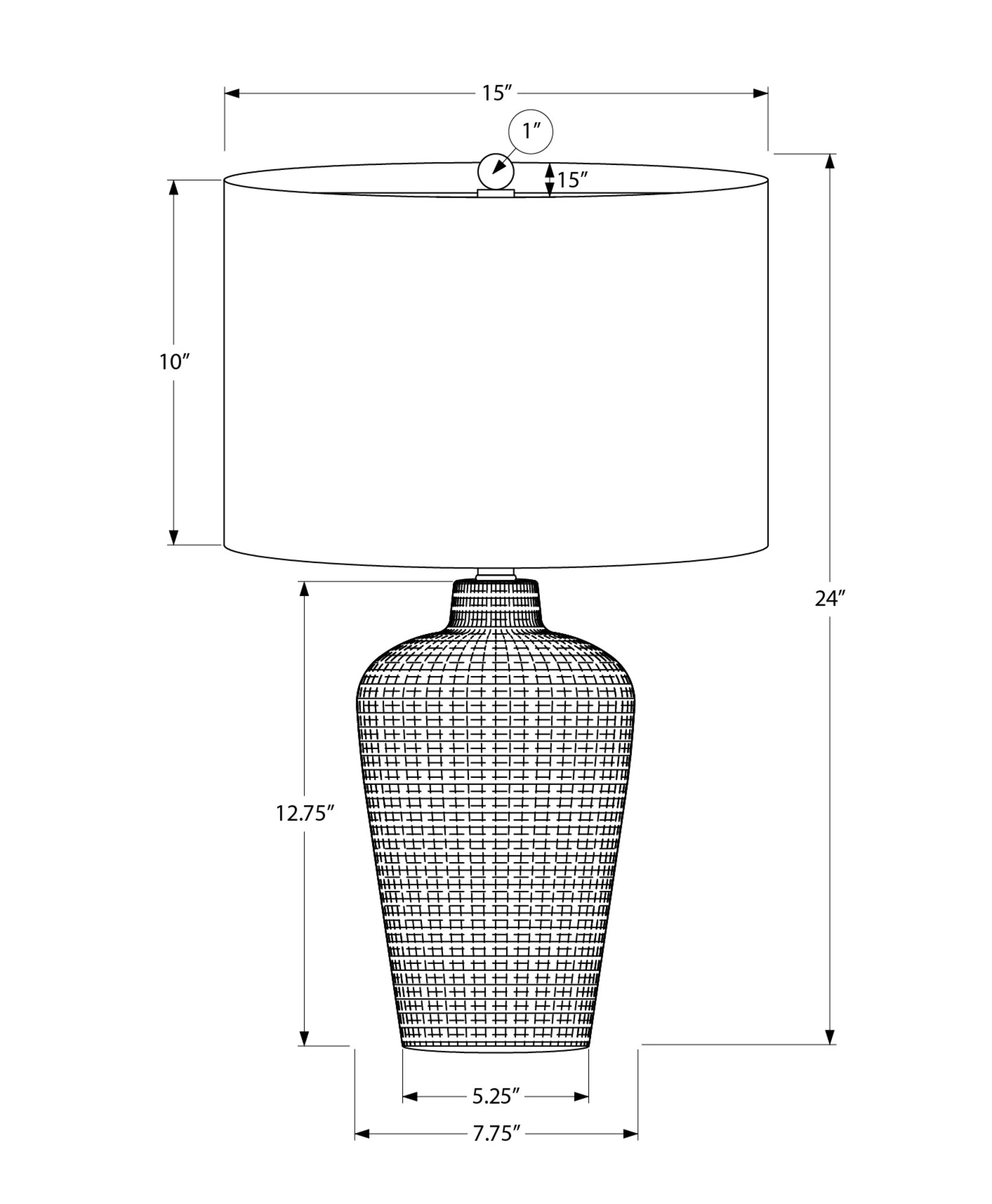 ÉCLAIRAGE - LAMPE DE TABLE 24"H CÉRAMIQUE NOIRE ABAT-JOUR NOIR