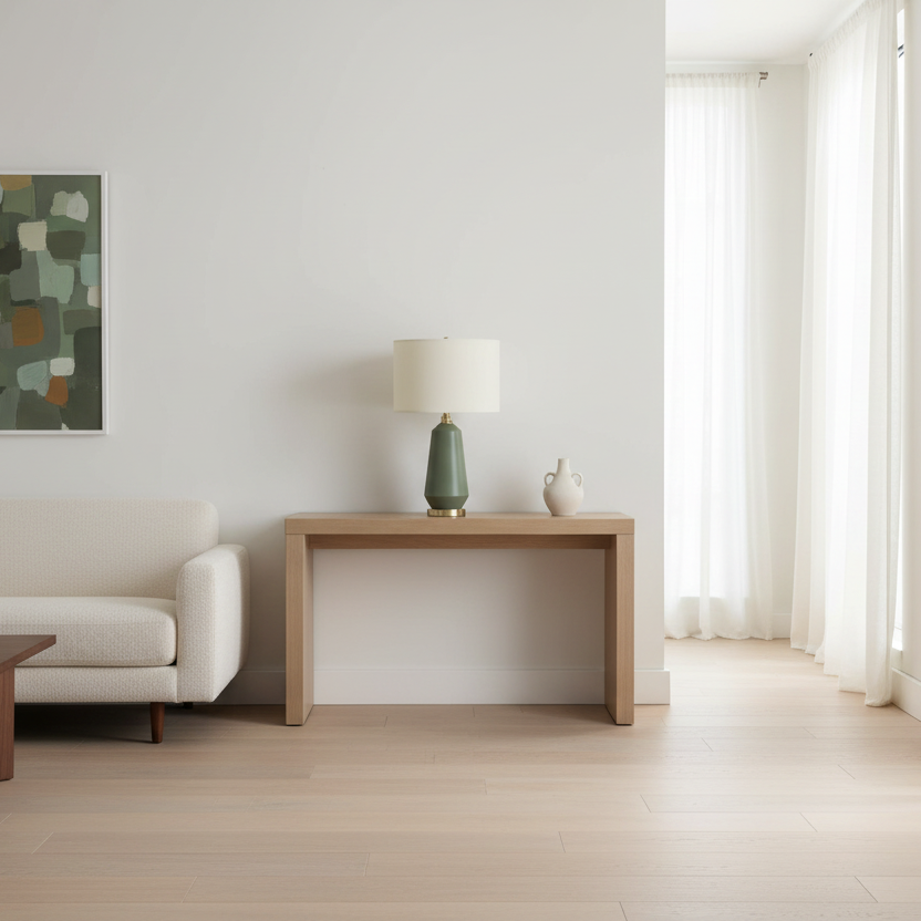 ÉCLAIRAGE - LAMPE DE TABLE 26"H EN CÉRAMIQUE VERTE IVOIRE / ABAT-JOUR CRÈME