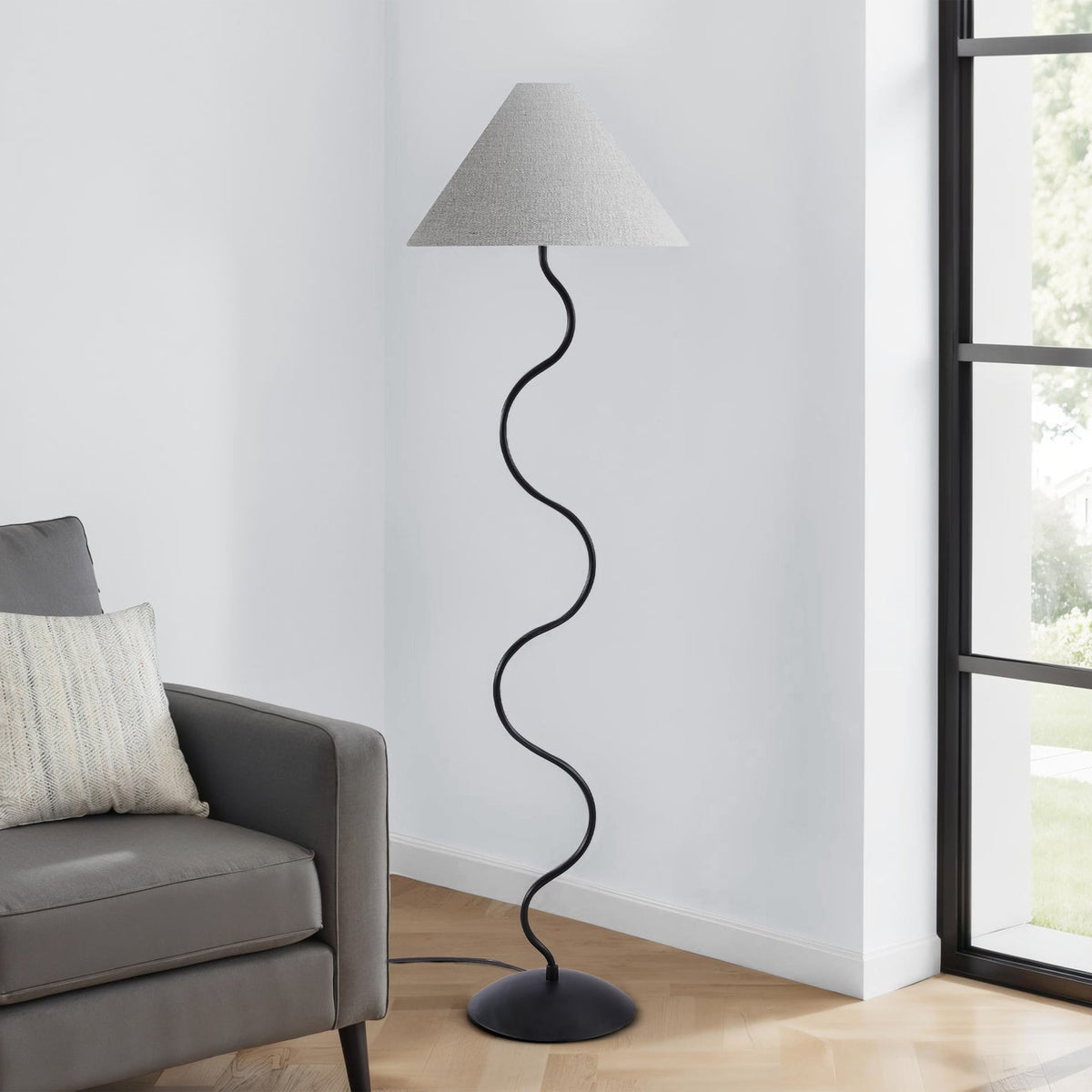 LIGHTING - 64"H FLOOR LAMP BLACK METAL / GREY SHADE