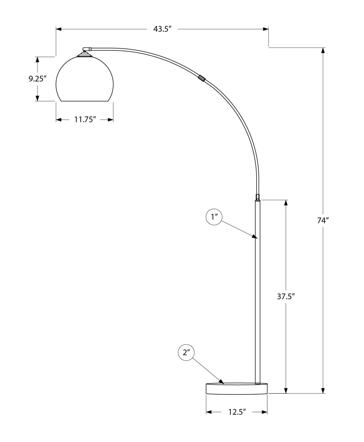 LIGHTING - 74"H ARC FLOOR LAMP BLACK METAL