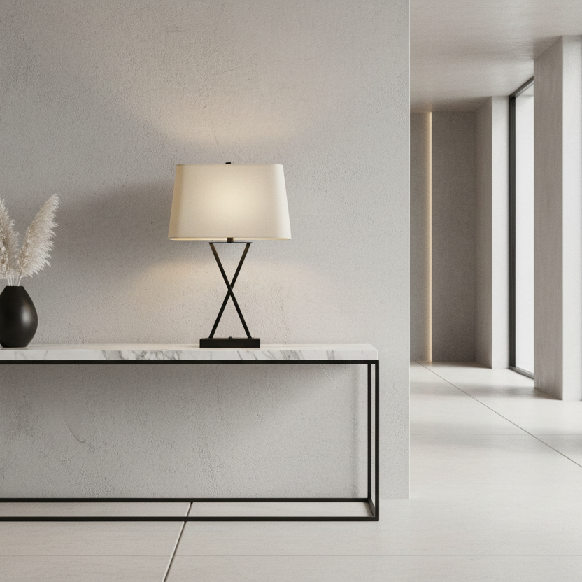 ÉCLAIRAGE - LAMPE DE TABLE 25"H PORT USB INCLUS MÉTAL NOIR ABAT-JOUR BEIGE