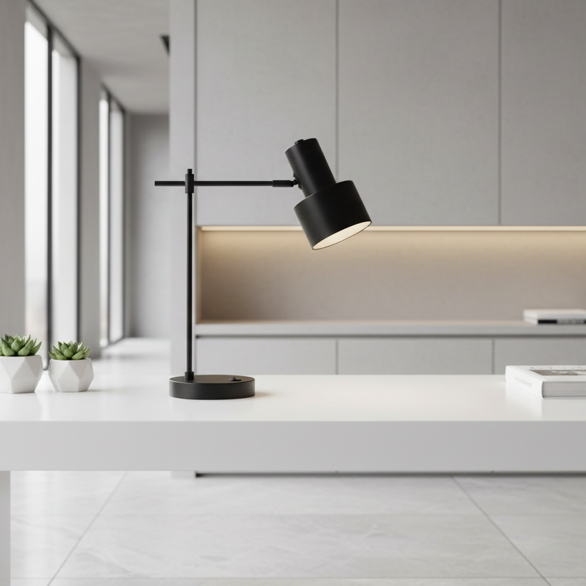 ÉCLAIRAGE - LAMPE DE TABLE 21"H PORT USB INCLUS MÉTAL NOIR ABAT-JOUR NOIR MODERNE