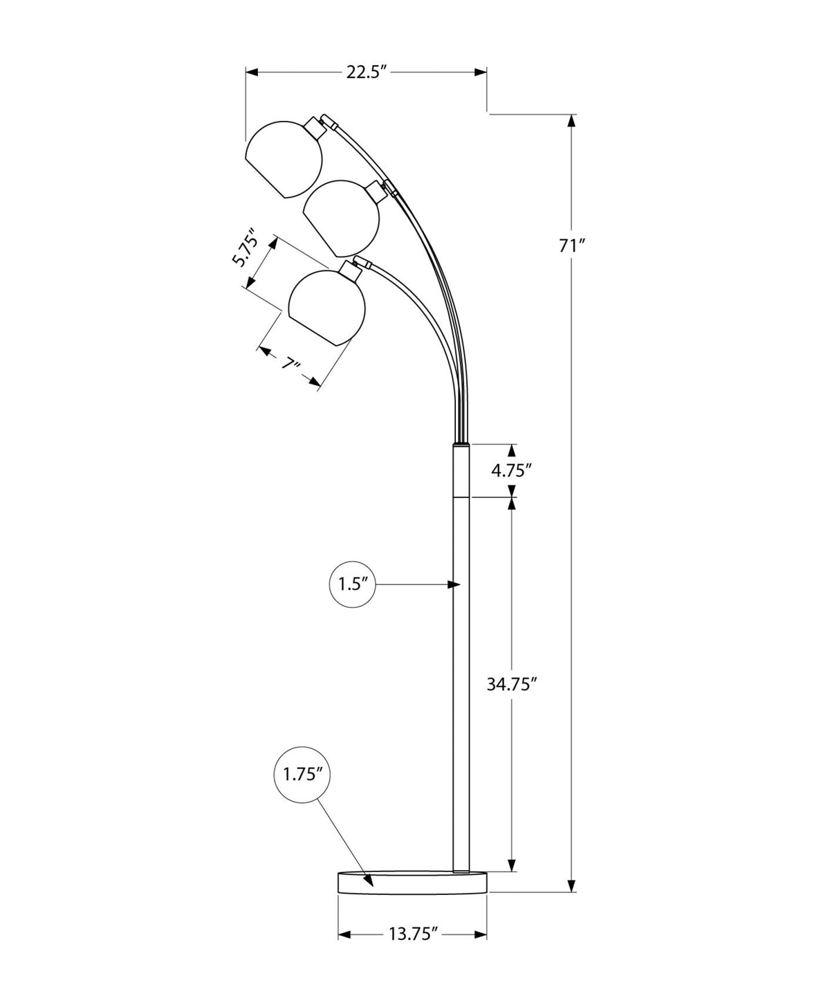 LIGHTING - 71"H FLOOR LAMP BLACK METAL