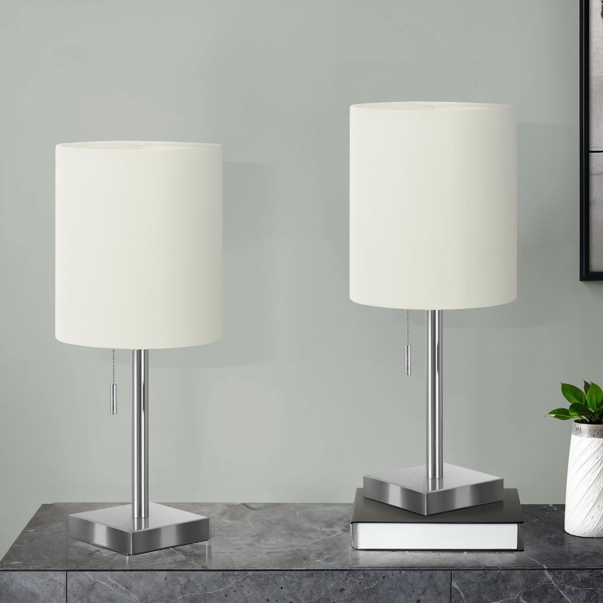 LIGHTING - 2PCS / 17"H TABLE LAMP NICKEL METAL / IVORY / USB