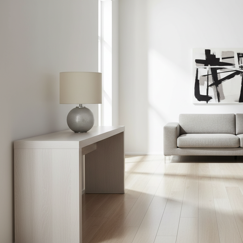 ÉCLAIRAGE - LAMPE DE TABLE 19"H EN RÉSINE GRISE IVOIRE / ABAT-JOUR CRÈME MODERNE