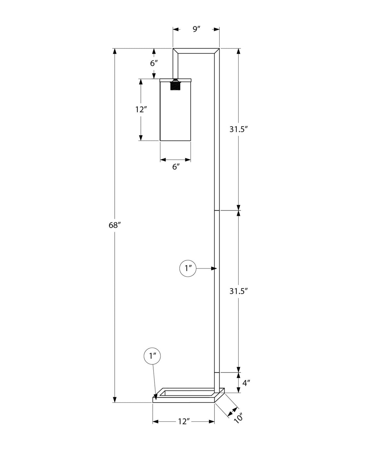 LIGHTING - 68"H FLOOR LAMP BLACK METAL / GLASS SHADE