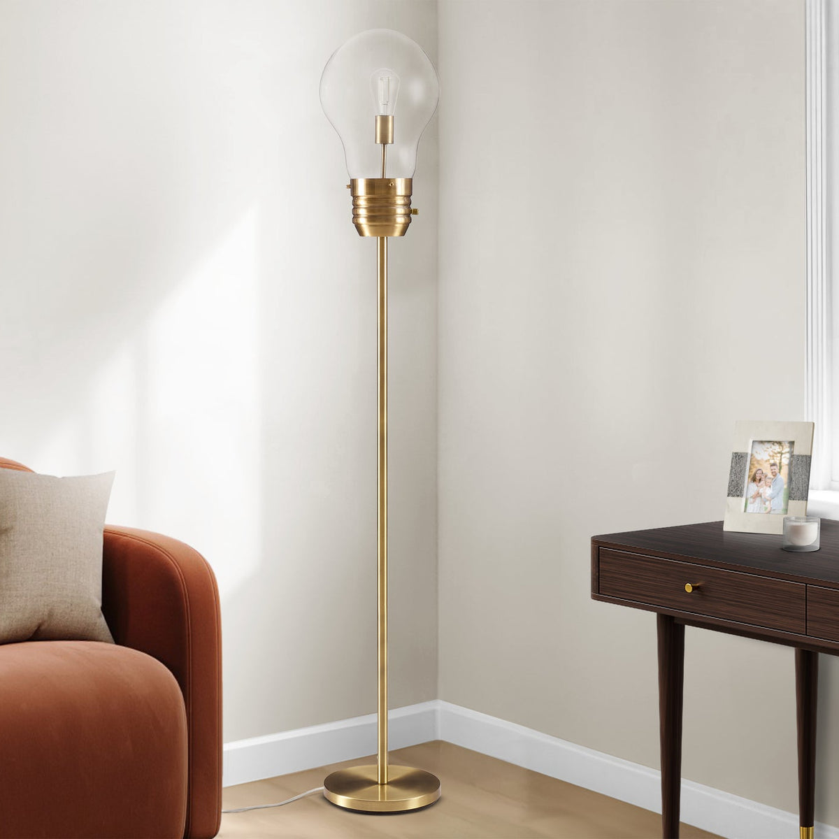 LIGHTING - 71"H FLOOR LAMP ANTIQUE BRASS METAL