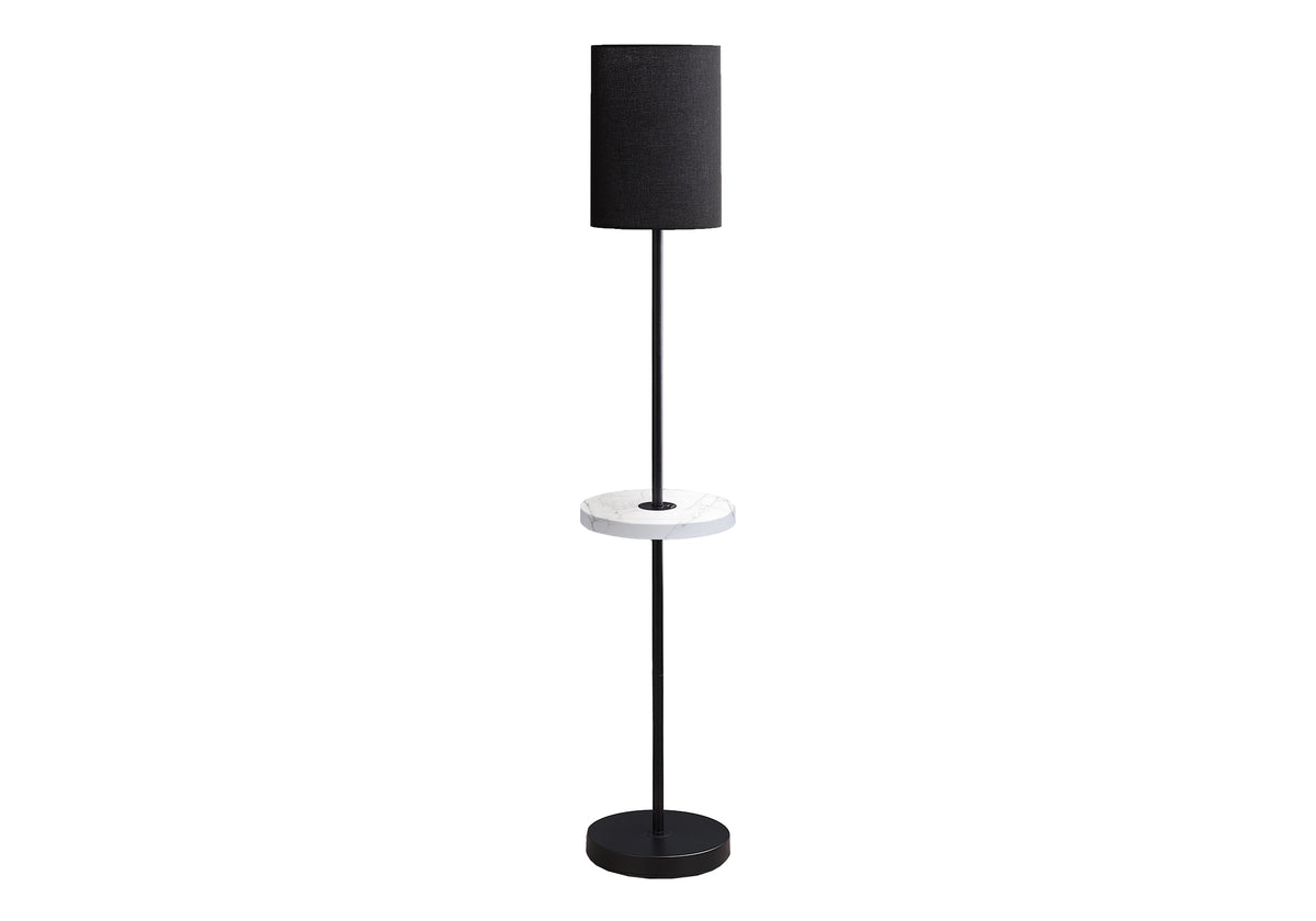 LIGHTING - 62"H FLOOR LAMP BLACK METAL / BLACK SHADE / USB