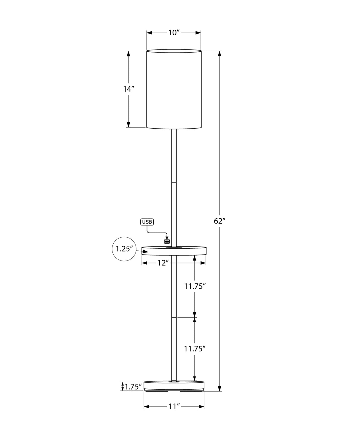 LIGHTING - 62"H FLOOR LAMP BLACK METAL / BLACK SHADE / USB