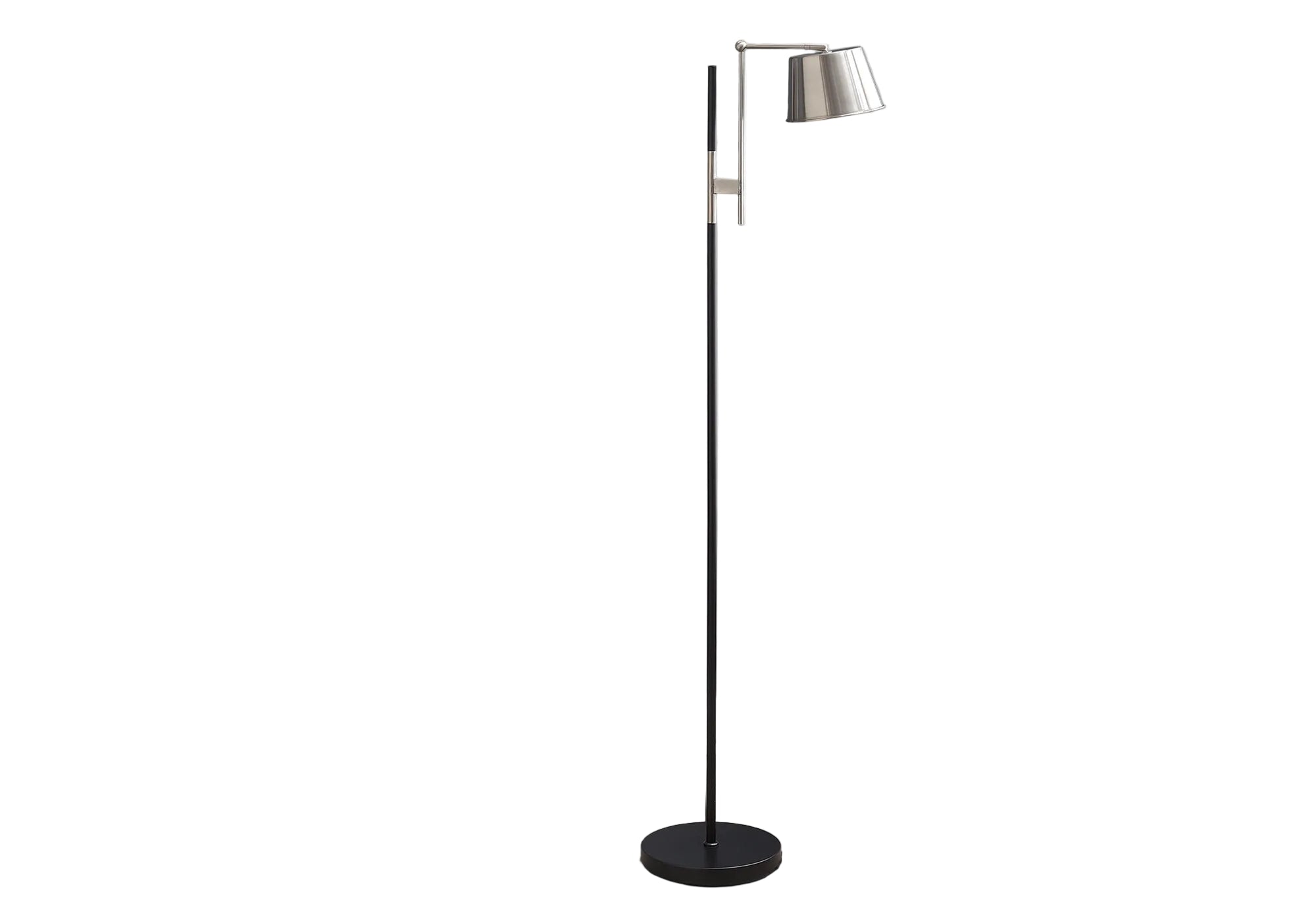 ÉCLAIRAGE - LAMPADAIRE 65"H ABAT-JOUR EN MÉTAL NOIR NICKEL