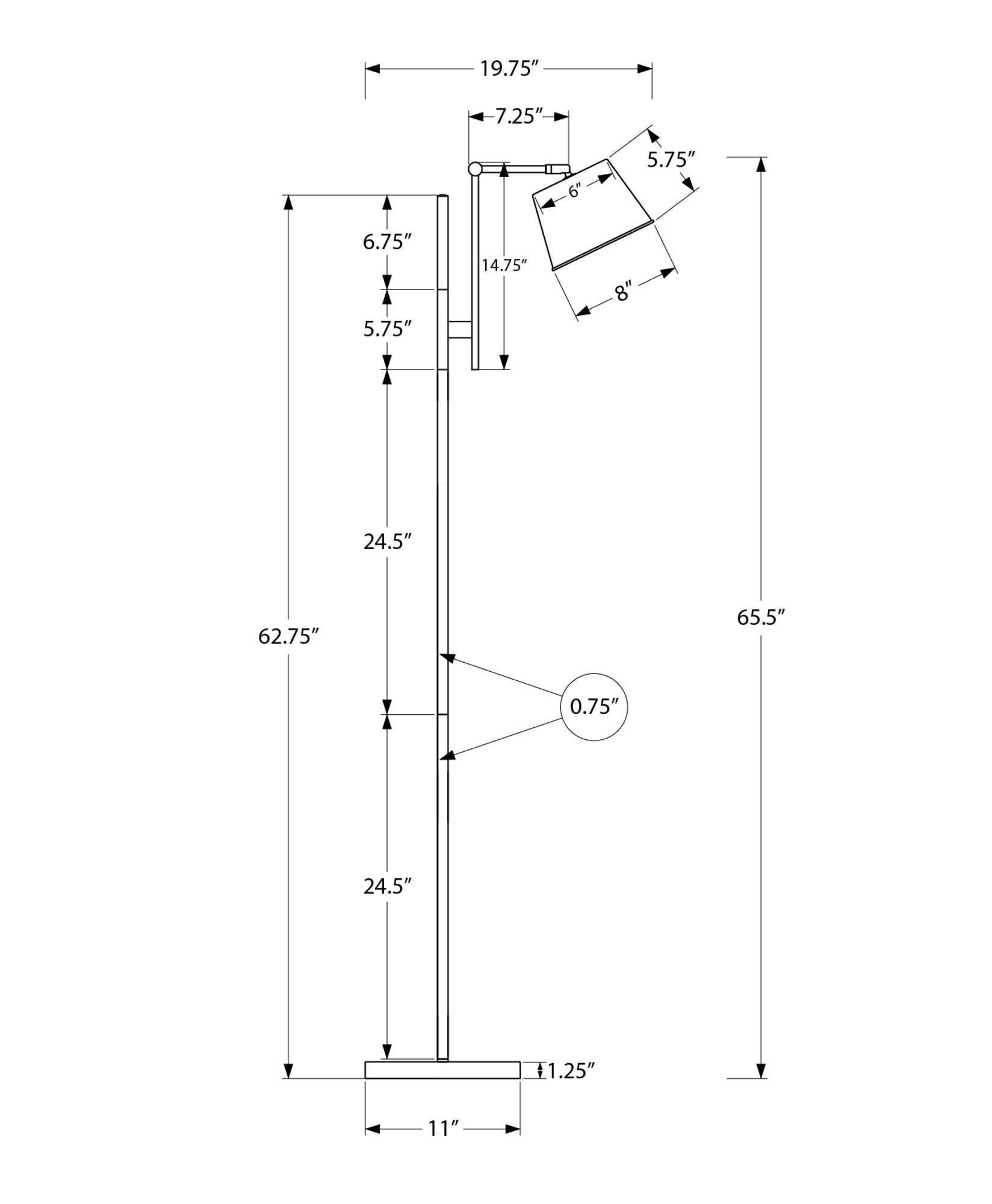 ÉCLAIRAGE - LAMPADAIRE 65"H ABAT-JOUR EN MÉTAL NOIR NICKEL