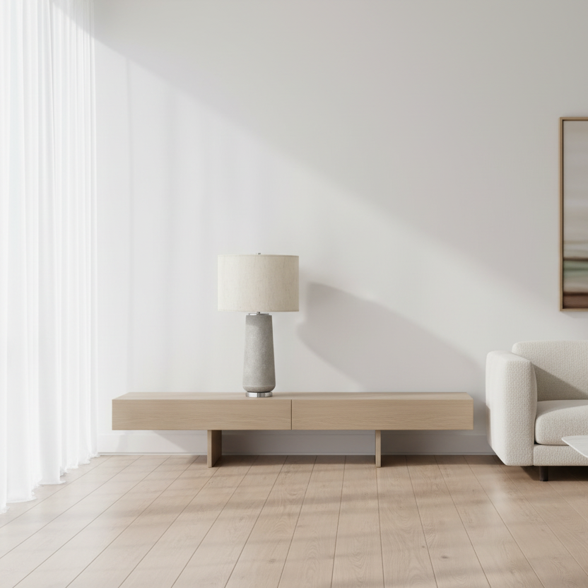 ÉCLAIRAGE - LAMPE DE TABLE 29"H RÉSINE GRISE IVOIRE / ABAT-JOUR CRÈME MODERNE