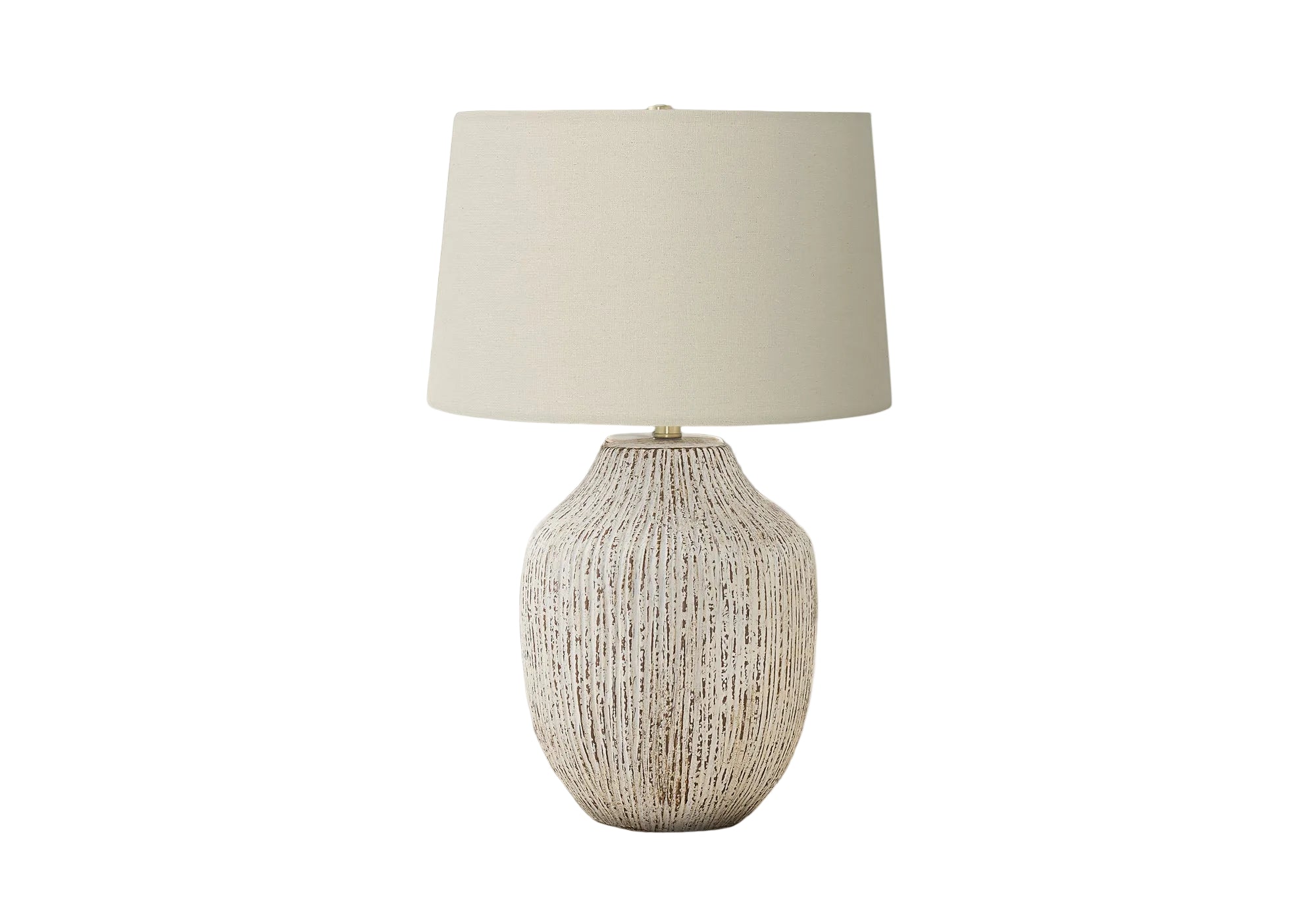 ÉCLAIRAGE - LAMPE DE TABLE 26"H EN CÉRAMIQUE CRÈME IVOIRE / ABAT-JOUR CRÈME