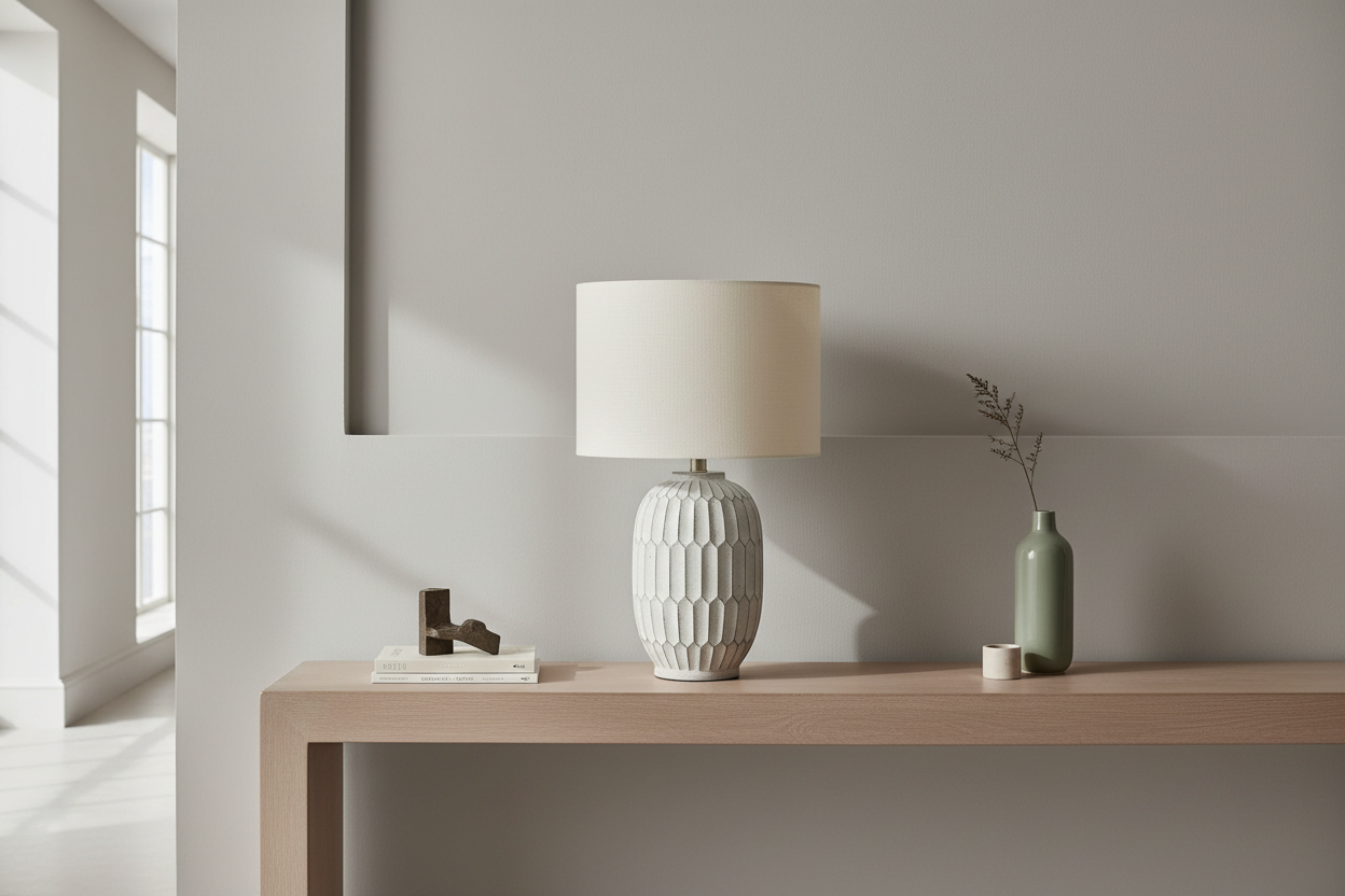 ÉCLAIRAGE - LAMPE DE TABLE 24"H EN RÉSINE CRÈME IVOIRE / ABAT-JOUR CRÈME