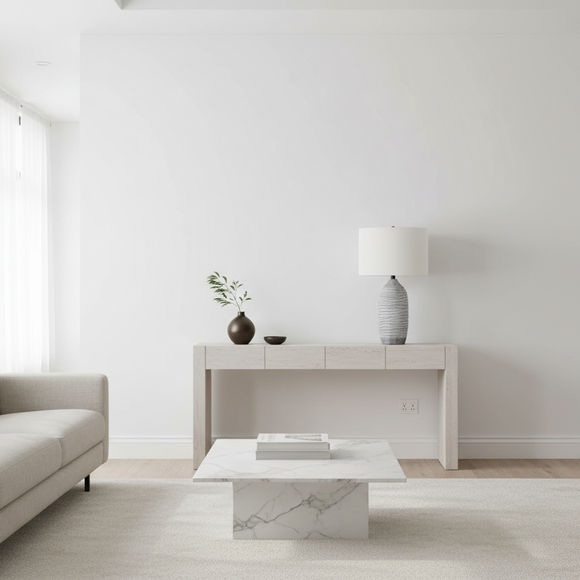 ÉCLAIRAGE - LAMPE DE TABLE 27"H EN RÉSINE GRISE IVOIRE / ABAT-JOUR CRÈME MODERNE