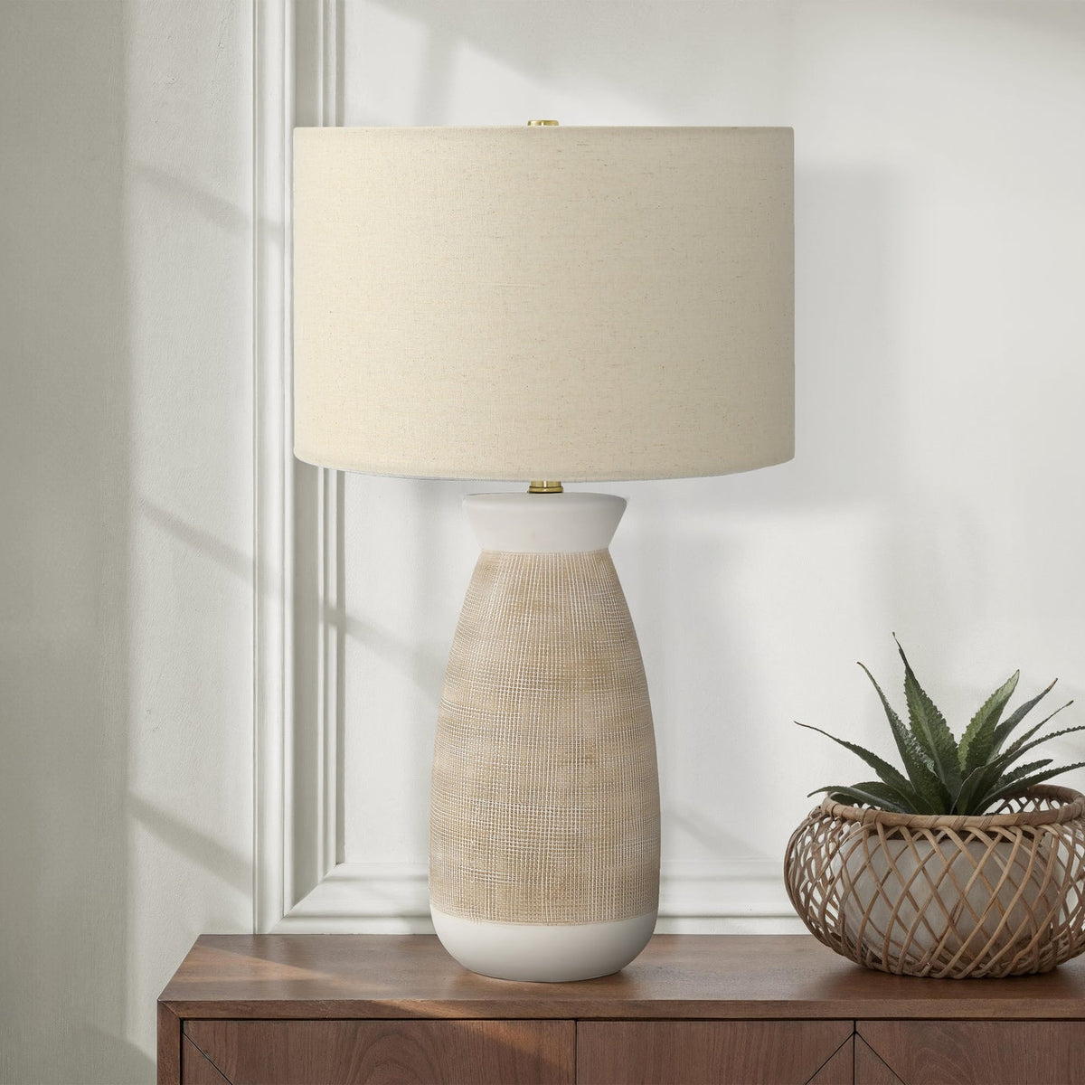 LIGHTING - 27"H TABLE LAMP CREAM CERAMIC / BEIGE SHADE