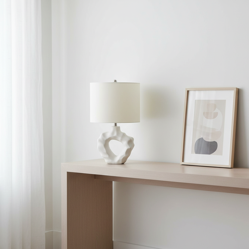 ÉCLAIRAGE - LAMPE DE TABLE 25"H RÉSINE CRÈME IVOIRE / ABAT-JOUR CRÈME MODERNE