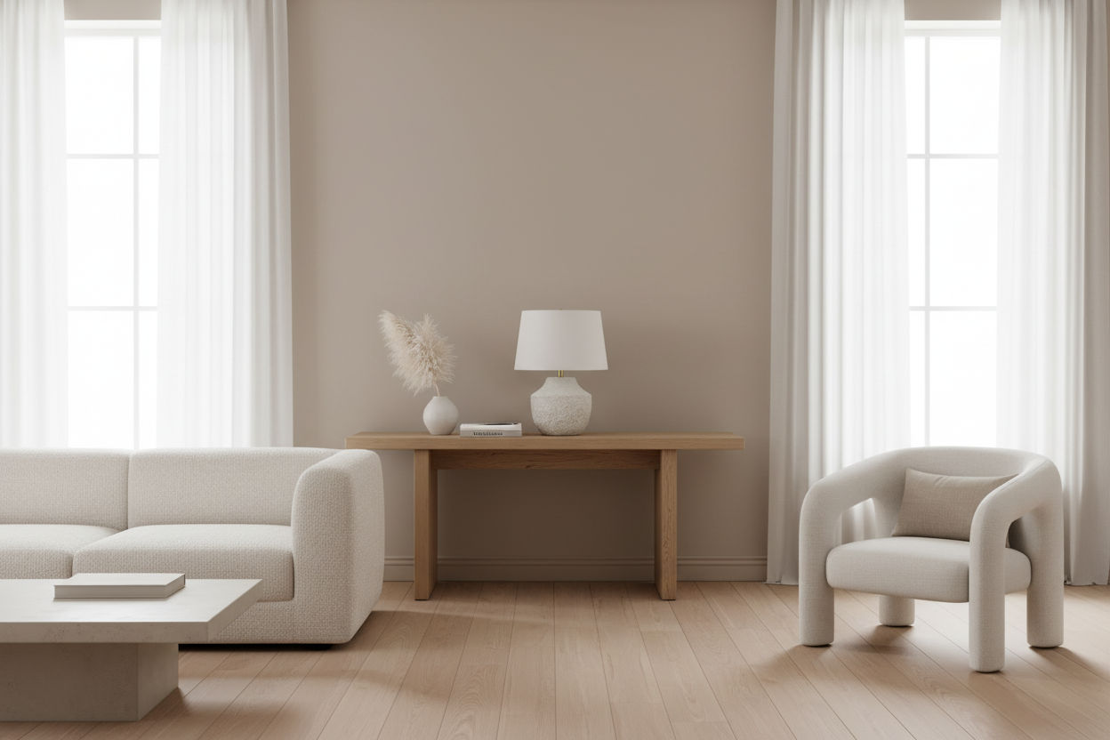 ÉCLAIRAGE - LAMPE DE TABLE 20"H BÉTON CRÈME IVOIRE / ABAT-JOUR CRÈME MODERNE