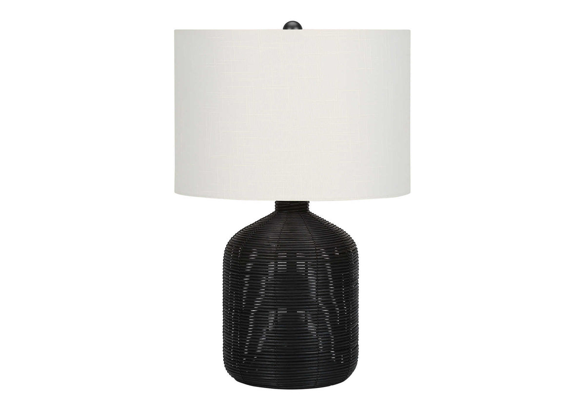 LIGHTING - 23"H TABLE LAMP BLACK RATTAN / IVORY SHADE