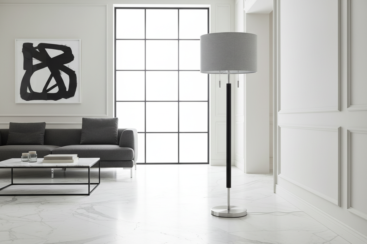 LIGHTING - 60"H FLOOR LAMP NICKEL METAL GREY SHADE