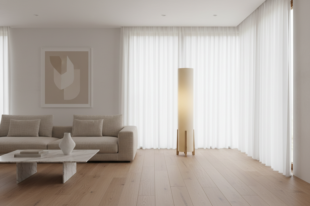 LIGHTING - 50"H FLOOR LAMP BROWN WOOD LOOK IVORY / CREAM SHADE