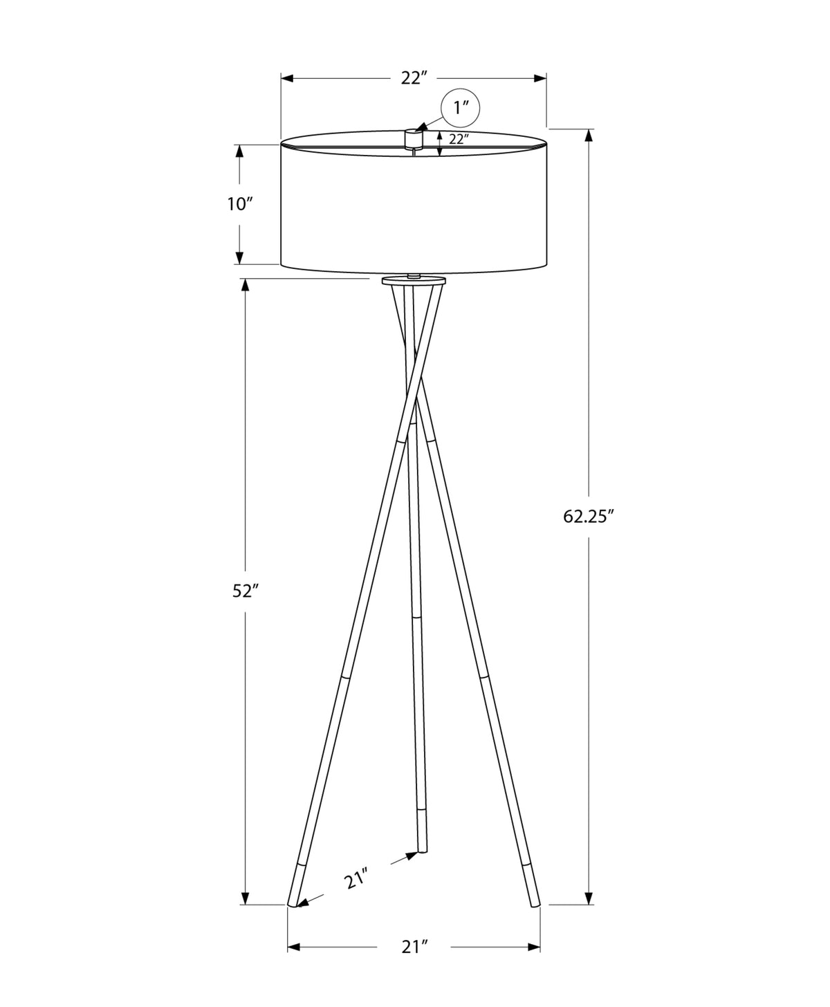 LIGHTING - 62"H TRIPOD FLOOR LAMP BLACK METAL / IVORY