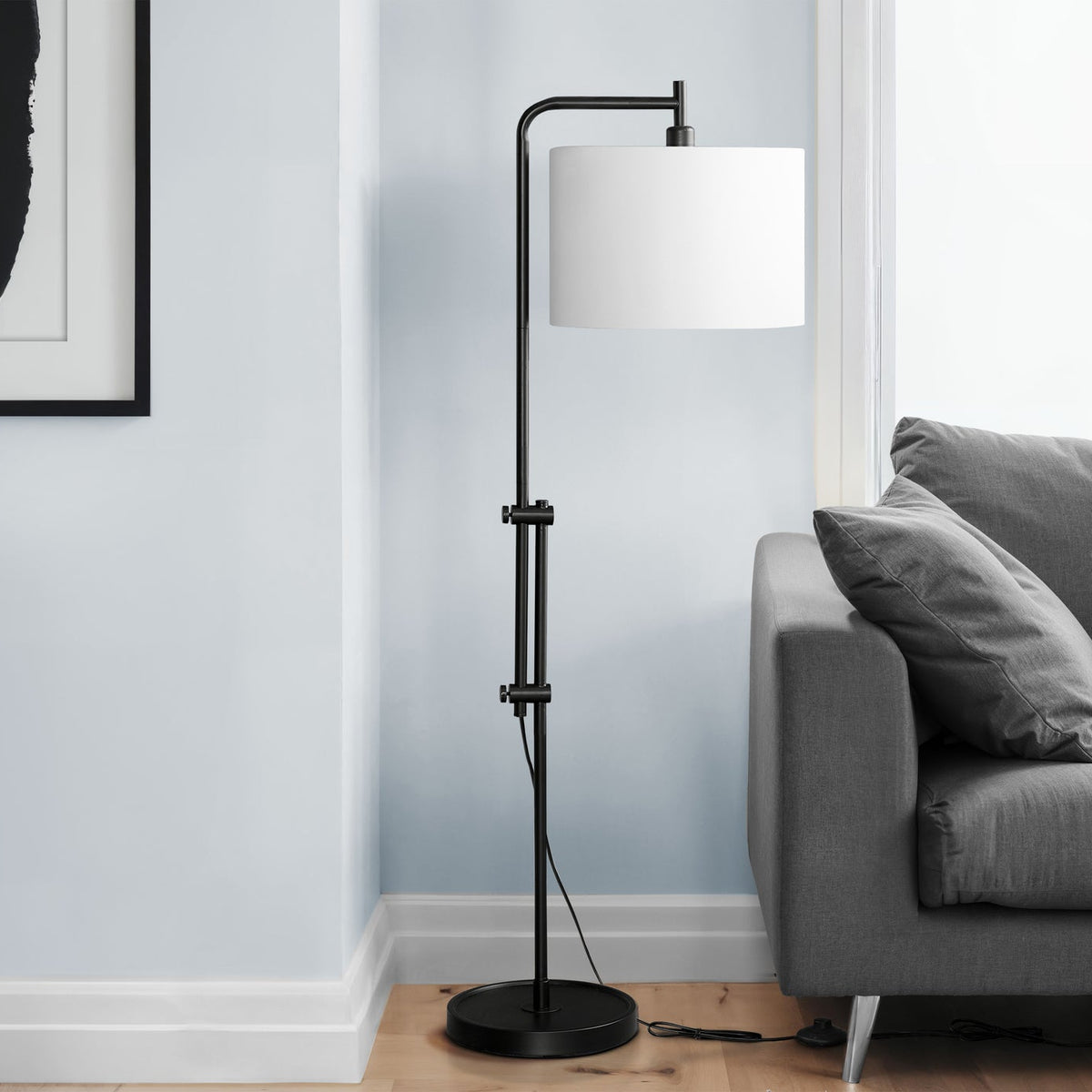 LIGHTING - 63"H FLOOR LAMP BLACK METAL / IVORY SHADE