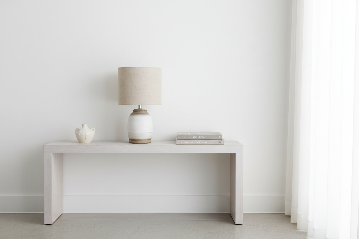 ÉCLAIRAGE - LAMPE DE TABLE 16"H EN RÉSINE CRÈME ABAT-JOUR BEIGE