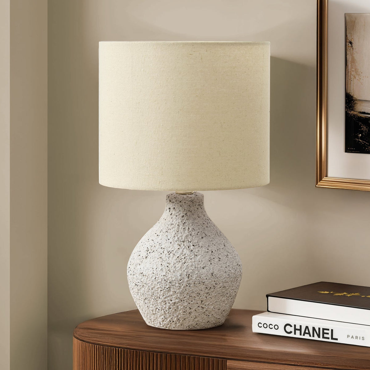 LIGHTING - 16"H TABLE LAMP BEIGE RESIN / BEIGE SHADE