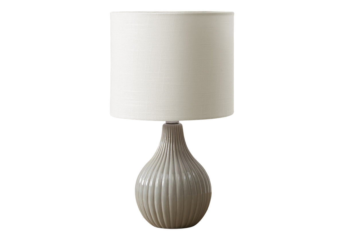 LIGHTING - 17"H TABLE LAMP GREY CERAMIC / IVORY SHADE