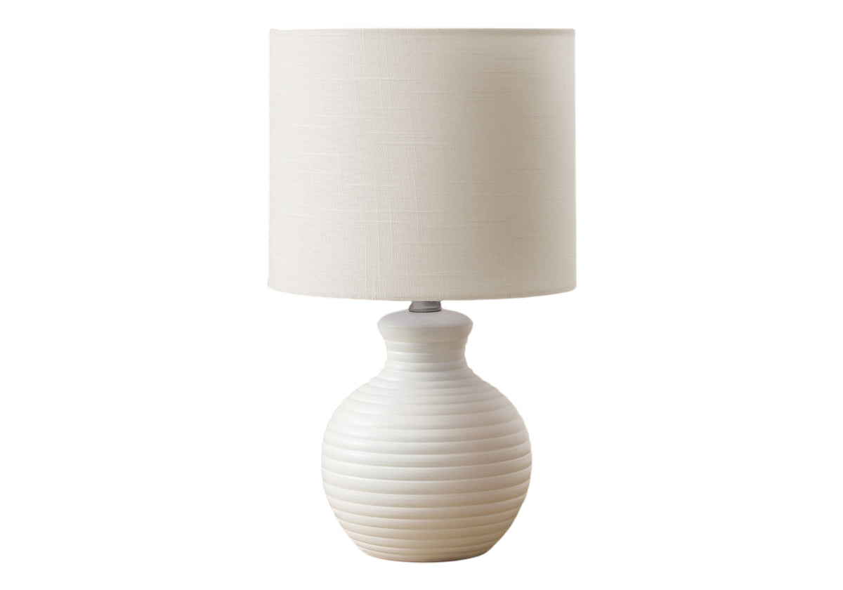 LIGHTING - 16"H TABLE LAMP WHITE RESIN / IVORY SHADE