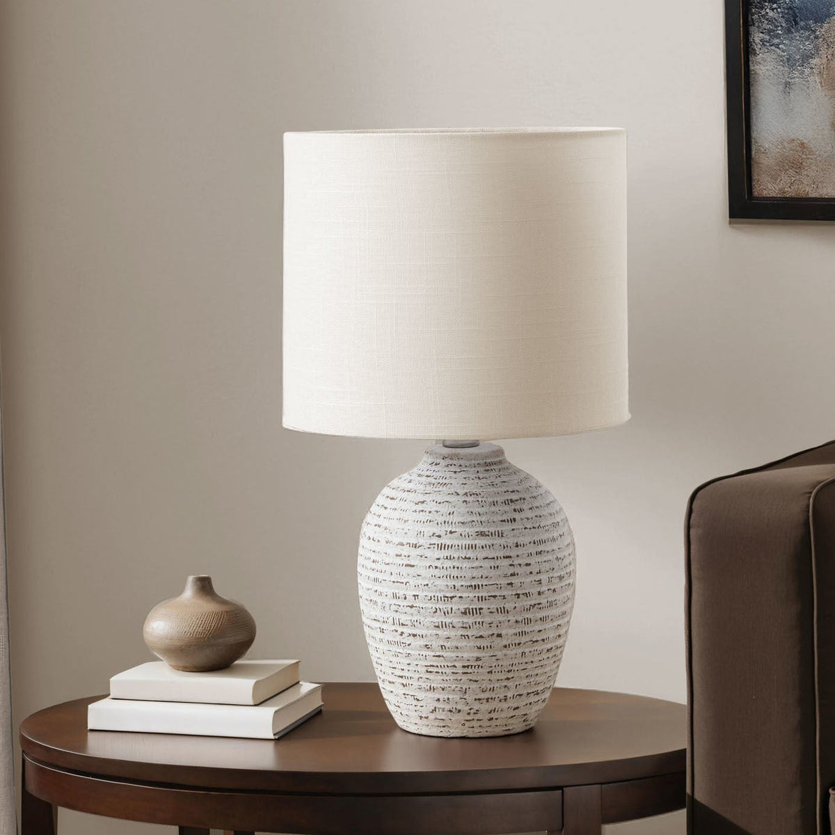 LIGHTING - 17"H TABLE LAMP IVORY CERAMIC / IVORY SHADE