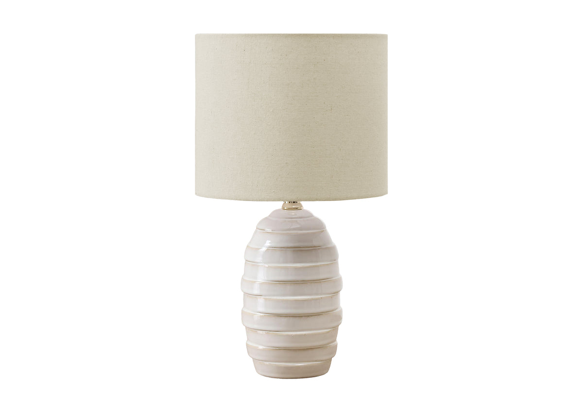 LIGHTING - 17"H TABLE LAMP IVORY CERAMIC / BEIGE SHADE