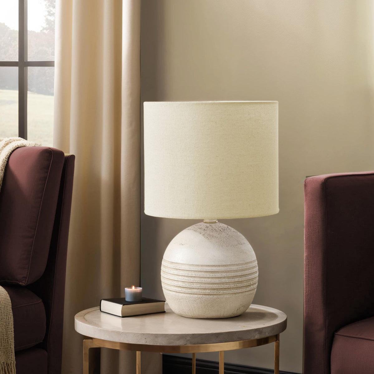 LIGHTING - 15"H TABLE LAMP IVORY RESIN / BEIGE SHADE