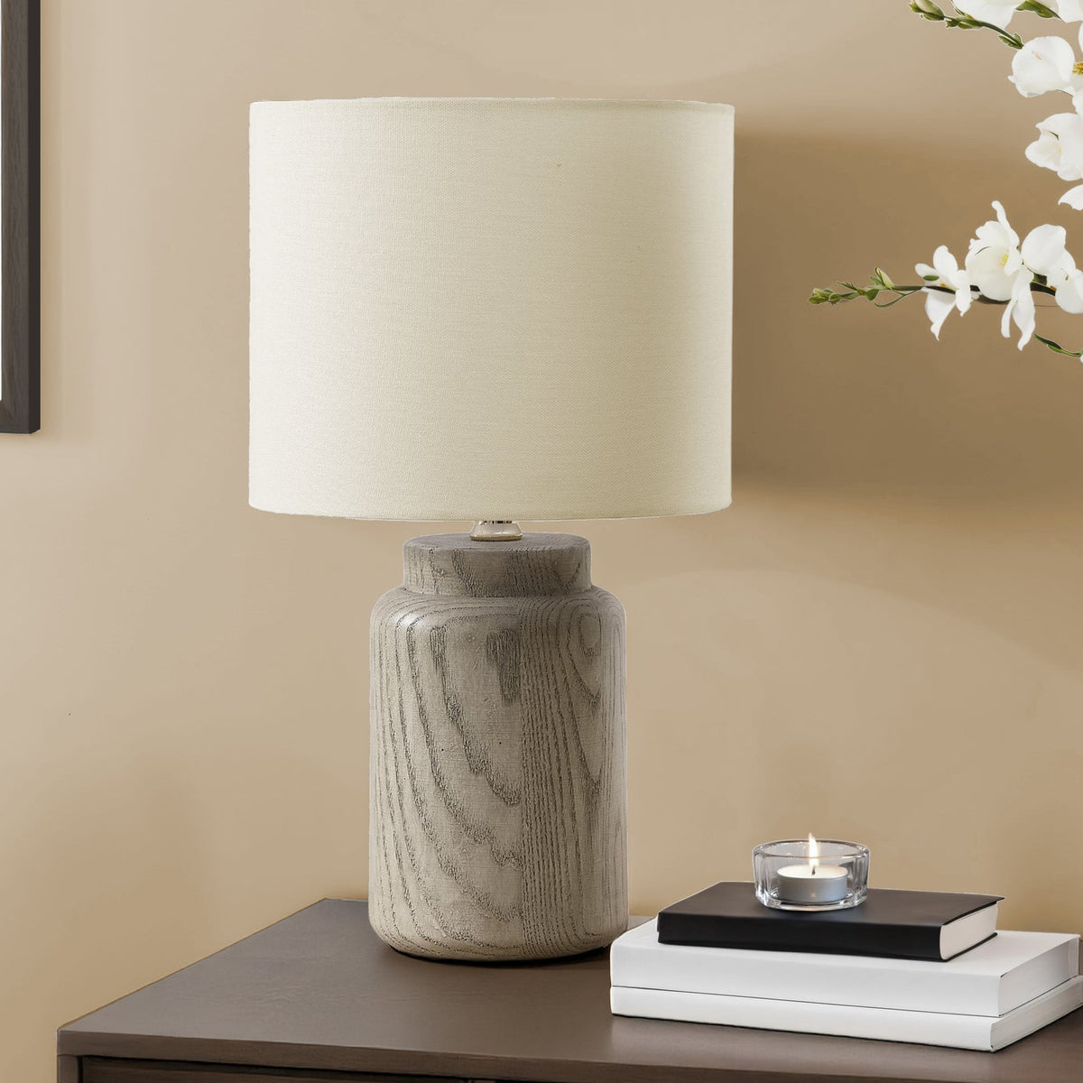 LIGHTING - 17"H TABLE LAMP TAUPE RESIN / IVORY SHADE