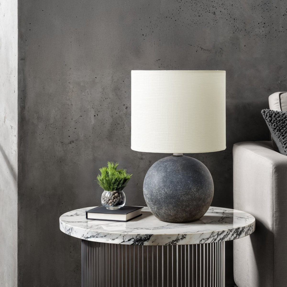 LIGHTING - 16"H TABLE LAMP GREY CONCRETE / IVORY SHADE