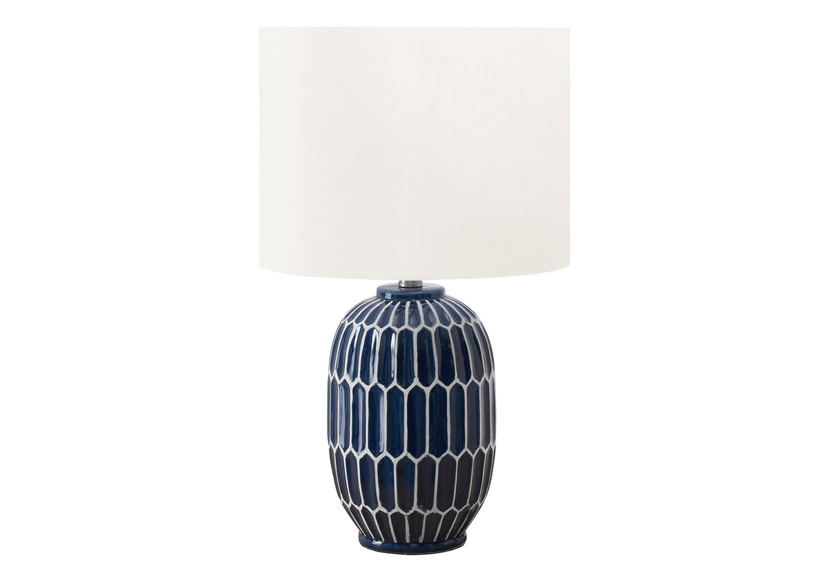LIGHTING - 22"H TABLE LAMP BLUE CERAMIC / IVORY SHADE