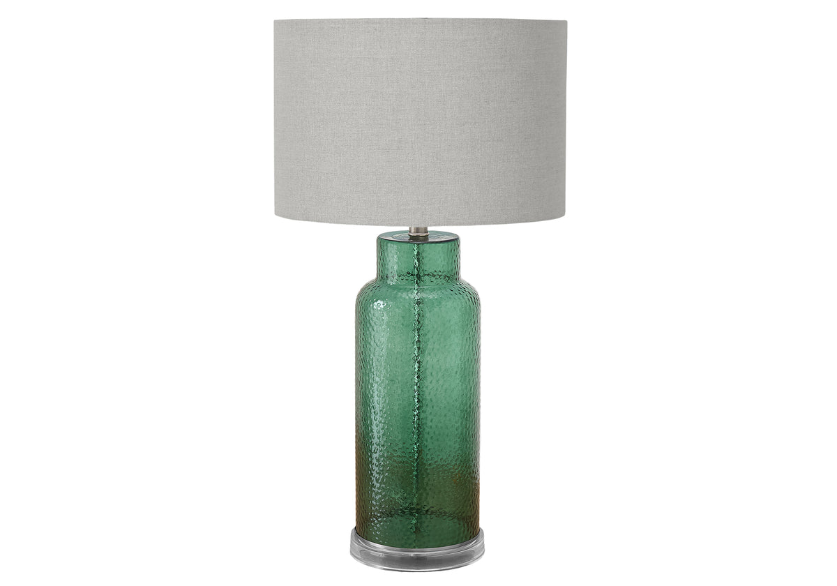 LIGHTING - 28"H TABLE LAMP GREEN GLASS / GREY SHADE
