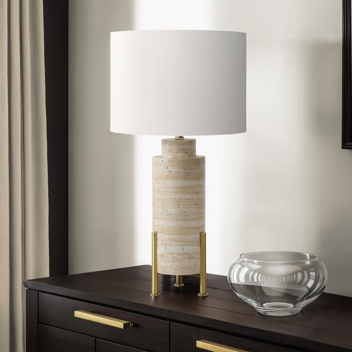 LIGHTING - 30"H TABLE LAMP BEIGE RESIN / IVORY SHADE