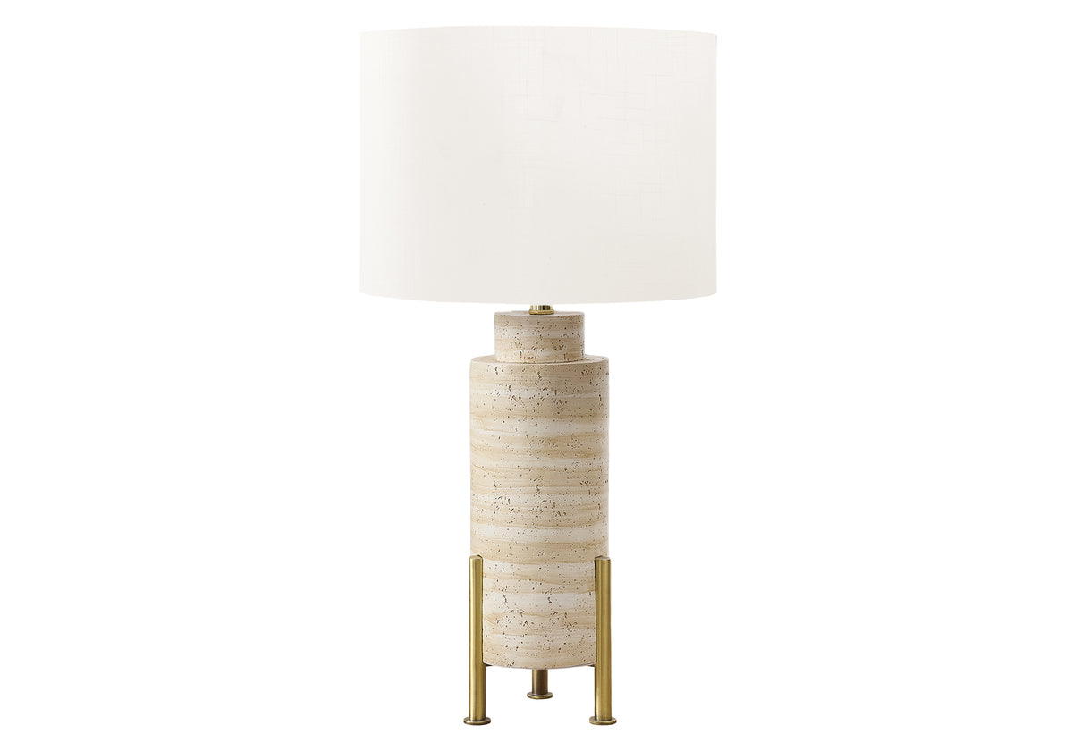 LIGHTING - 30"H TABLE LAMP BEIGE RESIN / IVORY SHADE