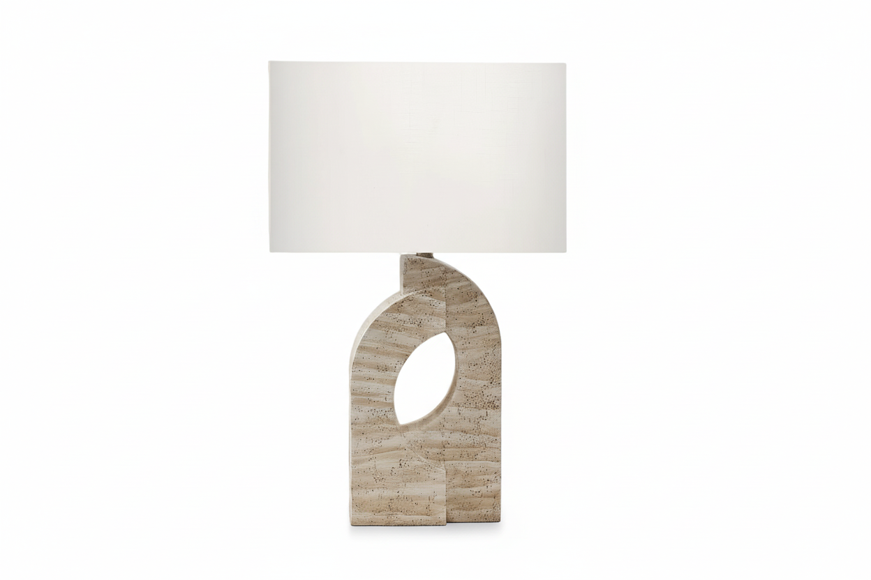 LIGHTING - 28"H TABLE LAMP BEIGE RESIN IVORY / CREAM SHADE