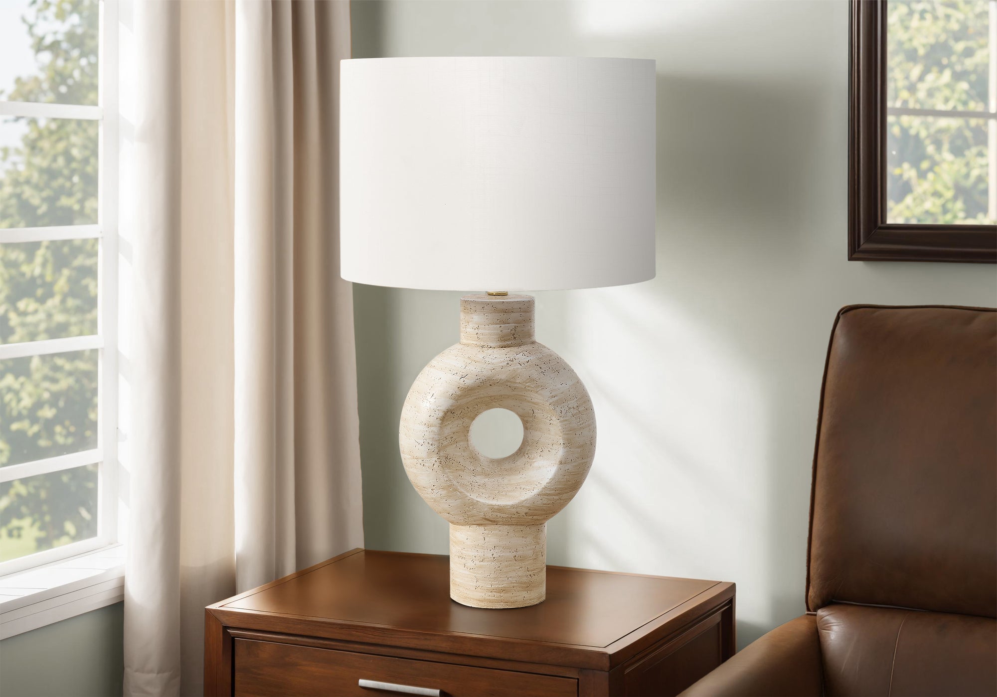 LIGHTING - 28"H TABLE LAMP BEIGE RESIN IVORY / CREAM SHADE
