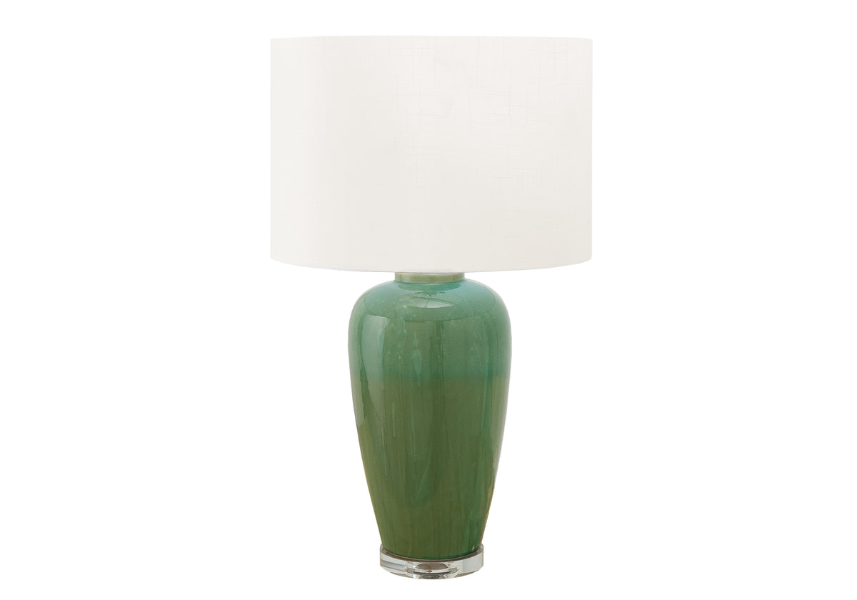 LIGHTING - 29"H TABLE LAMP GREEN CERAMIC / IVORY SHADE