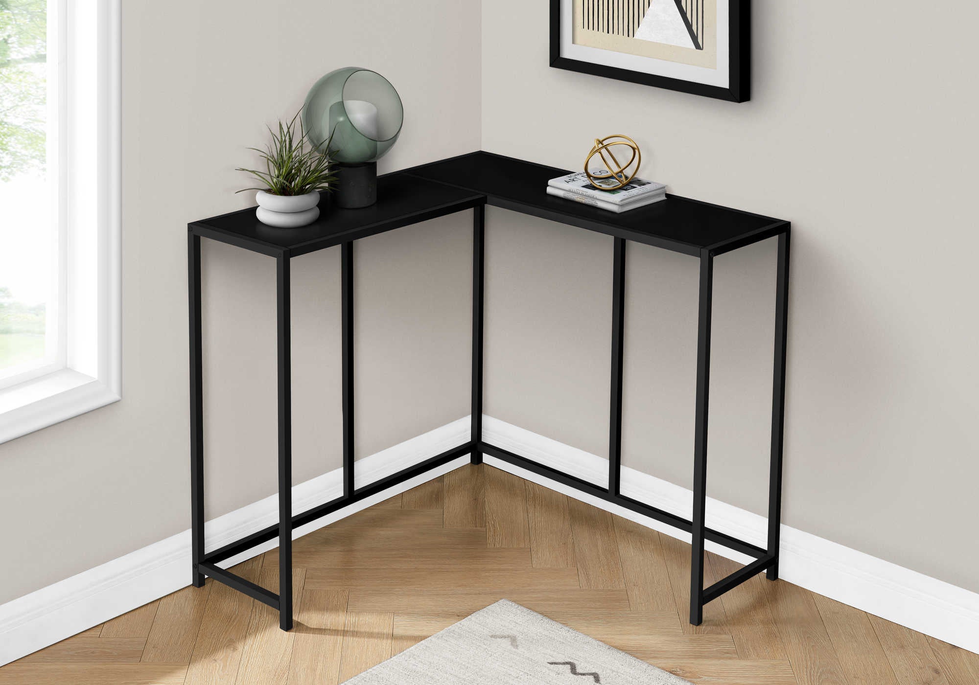TABLE D'APPOINT - 36"L / NOIR / CONSOLE D'ANGLE NOIRE